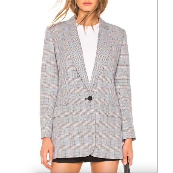 Equipment Jackets & Blazers - NWT Equipment Jeanne Longline Blazer Blue Glen Plaid One Button Wool-Blend 8